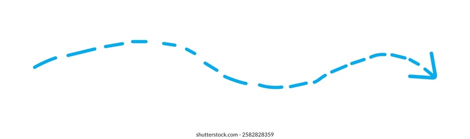 Curved dotted arrow. Zigzag arrow stripes design with dotted lines. Set of blue dotted arrows in doodle style. Broken arrows in the form of a loop. Flow direction. Pointers to the wire, up, down. 