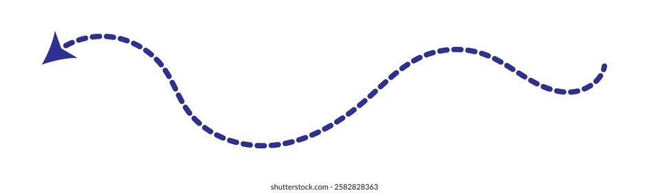 Curved dotted arrow. Zigzag arrow stripes design with dotted lines. Set of blue dotted arrows in doodle style. Broken arrows in the form of a loop. Flow direction. Pointers to the wire, up, down. 