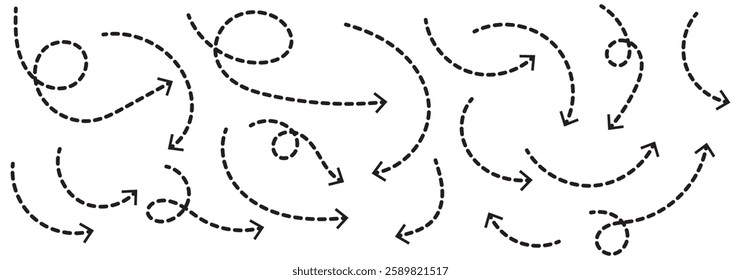 Curved dotted arrow. Zigzag arrow stripes design with dotted lines.