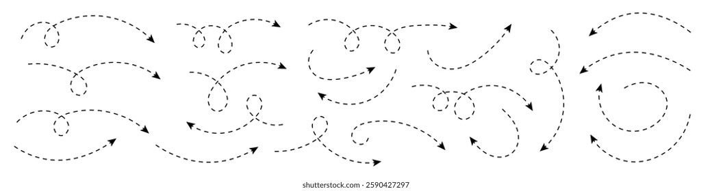 Curved dotted arrow. Zigzag arrow stripes design with dotted lines.