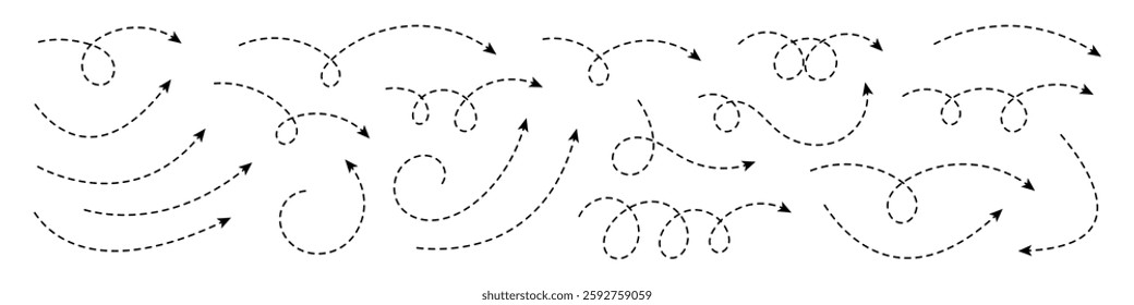Curved dotted arrow. Zigzag arrow stripes design with dotted lines.