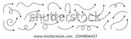Curved dotted arrow. Zigzag arrow stripes design with dotted lines. Vector illustration.