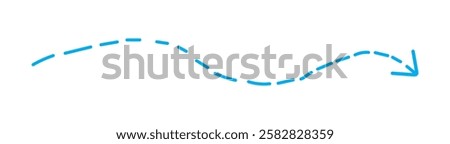 Curved dotted arrow. Zigzag arrow stripes design with dotted lines. Set of blue dotted arrows in doodle style. Broken arrows in the form of a loop. Flow direction. Pointers to the wire, up, down. 