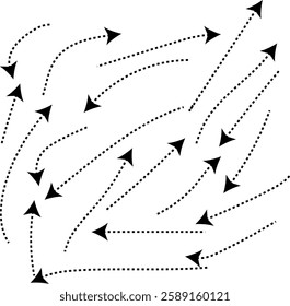 Curved dotted arrows, Hand drawn dotted arrows set, dotted lines vector illustration