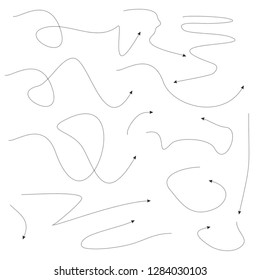 curved dotted lines with arrow sharp set collection isolated on white monochrome black design element vector
