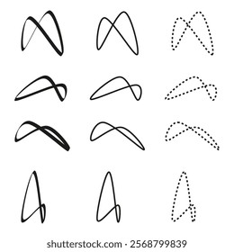 Curved and dotted shapes. Abstract vector elements. Minimal monochrome forms. Geometric style art.