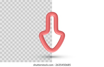 Curved Down Arrow In 3D Style On Transparent Background. Minimal Pink Directional Pointer For Infographic, UI Element, Or Marketing Content. Vector Illustration