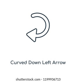 Curved Down Left Arrow concept line icon. Linear Curved Down Left Arrow concept outline symbol design. This simple element illustration can be used for web and mobile UI/UX.