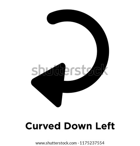 Curved Down Left Arrow icon vector isolated on white background, logo concept of Curved Down Left Arrow sign on transparent background, filled black symbol