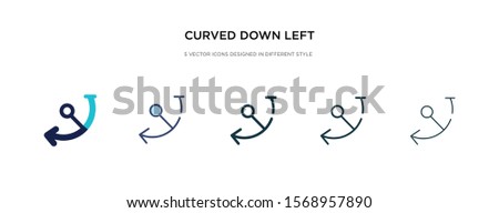 curved down left arrow icon in different style vector illustration. two colored and black curved down left arrow vector icons designed in filled, outline, line and stroke style can be used for web,