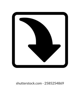 Curved Downward Arrow Icon in a Black Enclosed Box Design