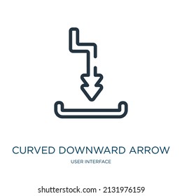 icono de línea delgada de flecha curva hacia abajo. flecha, iconos lineales del cursor del concepto de interfaz de usuario signo de contorno aislado. Elemento de símbolo de ilustración vectorial para diseño web y aplicaciones.