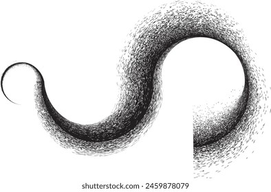 Curved Dry Brush Stroke . Chinese calligraphy . Japanese style . Snake logo. Asian design elements . Looped brush line . Vector