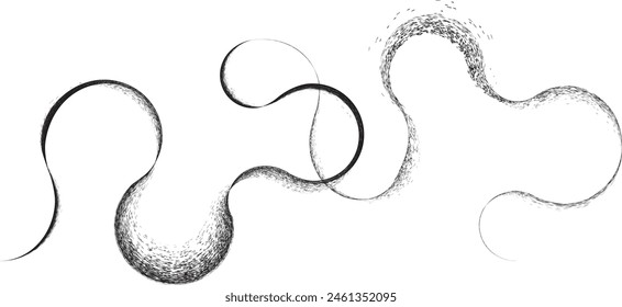 Curved Dry Brush Stroke . Chinese calligraphy . Japanese style . Snake logo. Asian design elements . Looped brush line . Vector