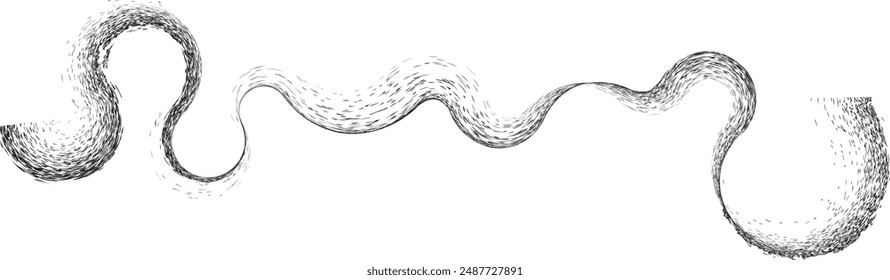 Curved Dry Brush Stroke . Chinese calligraphy . Japanese style . Snake logo. Asian design elements . Looped brush line . Vector