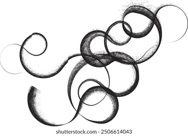 Curved Dry Brush Stroke . Chinese calligraphy . Japanese style . Snake logo. Asian design elements . Looped brush line . Vector