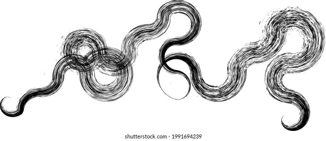 Curved dry brush stroke in Japanese calligraphic style. Vector
