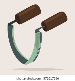 Curved edge draw knife isolated on background. Woodworking tools icon. Vector cartoon illustration.
