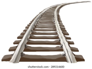 Curved Endless Train Track. Perspective View Of Curved Train Track. Color Version. 