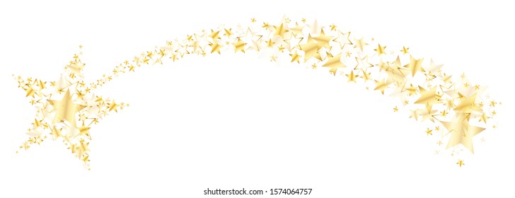Curved Falling Star With Tail Made Of Big And Little Shiny Stars Gold