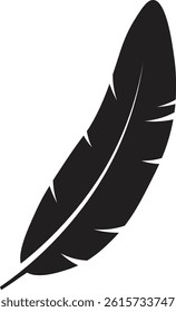 Curved Feather Silhouette. Vector Illustration Isolated on White Background