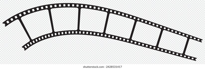 Curved film strip icon.Roll of retro film strip on isolated transparent background. Photographic film in retro style. Curved film strip PNG.