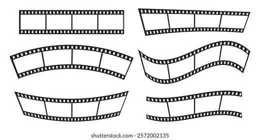 Curved film strip icon.Roll of retro film strip on isolated white  background. Cinema icon set, Photographic film in retro style.