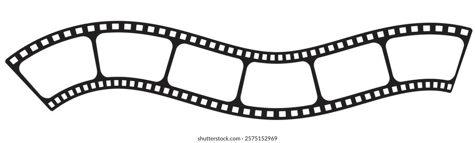 Curved film strip icon.Roll of retro film strip on isolated white background. Black film strip icon simple design. Cinema, movie and photography film strip template. vector illustration.