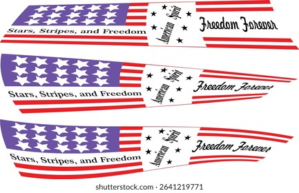 Curved flag banners waving in unison patriotic vector pattern for USA celebration Fourth July festive Independence