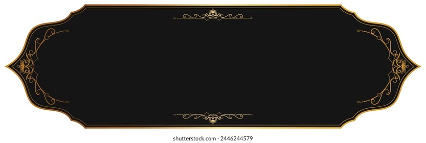 Curved frame decorated with vintage gold lines on a black background.