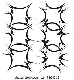 Curved frames set. Dynamic edge borders. Abstract square shapes. Vector artistic element.