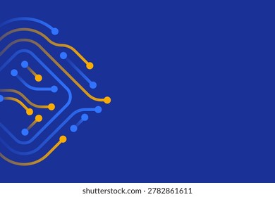 Curved futuristic circuit pattern with flowing electronic connections and digital nodes. Technology background modern computing networks, data transmission and cyber infrastructure