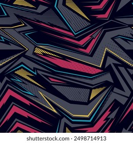 Curved geometric pattern with arrows, stripes. Digital ornament with geometric background, dots for sport textile. Drive ornament. Robotically elements wall