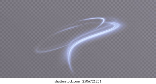 Curved glow lines light effect. Light bright Twirl. High speed light energy effect for game characters on transparent background PNG. Web	
