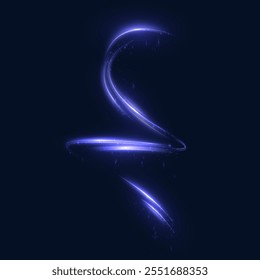 Curved glowing lines light effect. Light bright Twirl. High-speed light energy effect for game characters on black background.