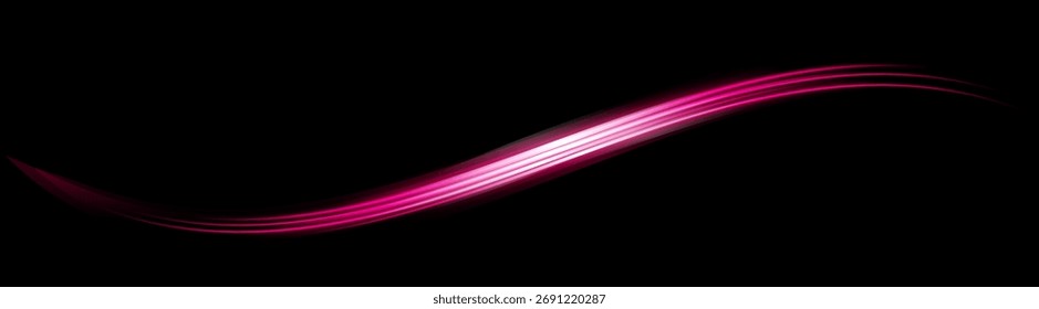 Estrias brilhantes curvas formando uma onda suave em forma de S. Perfeito para sobreposições dinâmicas, efeitos de energia, movimento futurista e design visual.