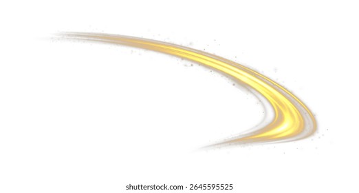 Curved Gold Light Ribbon, Spiral Glow Line, Golden Twirl Effect, Smooth Shining Tape, Isolated Vector Light Trail, Transparent PNG, Festive Glow Decoration, Abstract Illumination Overlay