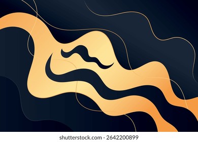 Curved gold ribbons move dynamically over a dark background creating a stylish wavy abstract effect
