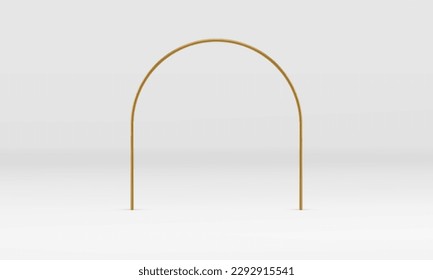 Curved golden 3d frame metallic construction decor element realistic vector illustration. Semicircle border premium vertical construction minimal border decorative design rendering studio background