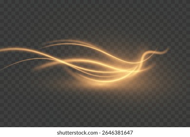 Curved golden light trail with soft glow. Smooth swirling vortex for energy effects, magic spells, glowing waves or sci-fi interfaces.	