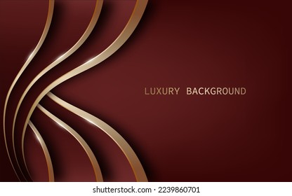 Líneas doradas curvadas con un efecto claro sobre el fondo de color rojo oscuro. Estilo de lujo