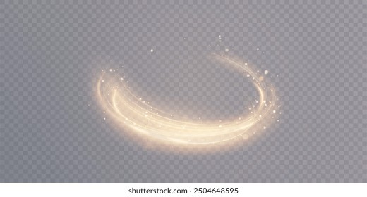 Curved golden lines light effect. Light bright Twirl. High-speed light energy effect for game characters action on transparent PNG background.