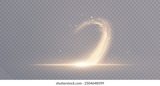 Curved golden lines light effect. Light bright Twirl. High-speed light energy effect for game characters action on transparent PNG background.