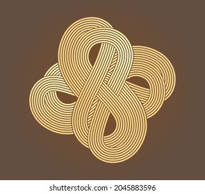 Curved golden parallel lines. Spaghetti pasta