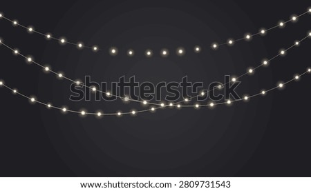 Curved Golden String Light Garlands With Isolated Round Bulbs