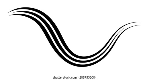 Curved graceful triple line, vector, ribbon as an elegant calligraphy element gracefully curved line