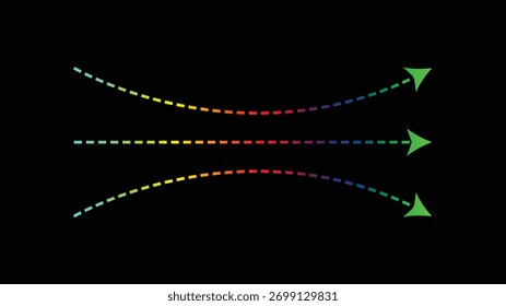 Setas Gradientes Curvas. Design colorido de movimento de caminho tracejado. Plano de Fundo das Setas Abstratas