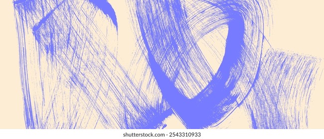 Curved grainy purple brush stroke with spray texture. Swirl or squiggle shaped bold brush stroke, thick wavy lines with rough grunge texture. Retro grainy background with scattered tiny dots and lines