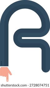 Línea gráfica curva en forma de una mano de negocios que apunta, formando la letra R