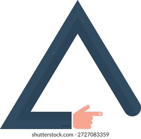Trayectoria gráfica curva en forma de mano de negocio que apunta con un camino triangular